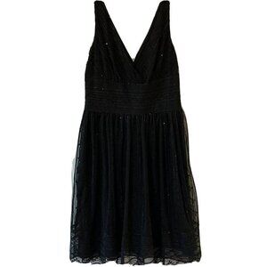Maggy London Petite 4 Black Sequin V-neck Front Back Sleeveless Black Dre…